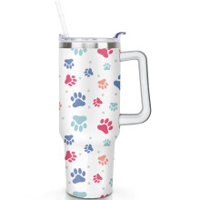 Gobelet isotherme 1,2 L à motif chien avec anse, couvercle anti-fuite et paille. Indispensable pour les voyages. Cadeau idéal pour les amoureux des