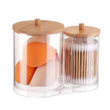 Ensemble de salle de bain 2 en 1 : pots avec couvercles, distributeur transparent en acrylique pour cotons-tiges, disques de coton et fil dentaire.