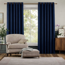 (Navy Blue, 66" x 72") Blackout Eyelet Curtains Pair Luxury Insulated Heavy Thermal Ring Top Ready Made Window Curtain Panel Free Tieback