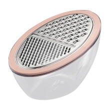 Râpe et trancheuse à légumes rose avec lames en acier inoxydable, 3 épaisseurs de coupe, boîte en plastique et crochet de suspension – 1 pièce