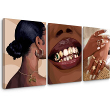 Wandbild-Set „Schwarze Frau“, 3-teilig, gerahmte Leinwanddrucke (30 x 40 cm) – Afroamerikanische Frau & Boho-Feminine Dekoration