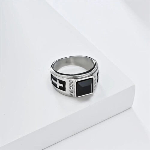 Men's Stainless Steel Cross Ring Silver Size 8 1