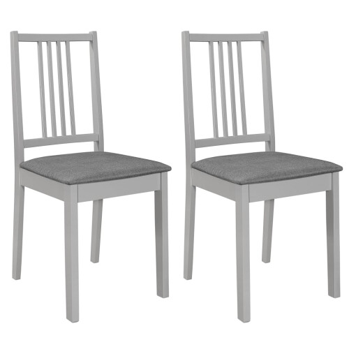 VidaXL vidaXL Dining Chairs with Cushions Kitchen Dinner Chair 2 pcs Grey Solid Wood