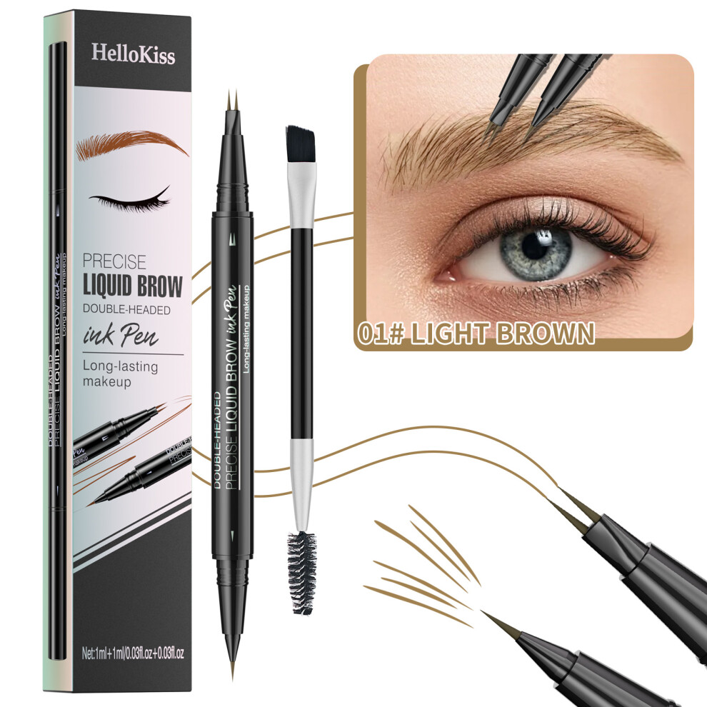 Brown (01#Light ) Hellokiss Double Head Liquid Eyebrow Pencil Waterproof & Sweatproof Cosmetic