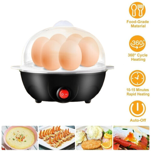 Mini Egg Cooker, Easy Egg Cooker Electric 7-Egg Capacity, Soft, Medium, Hard-Boiled Egg Cooker with Auto Shut-Off, Black 2