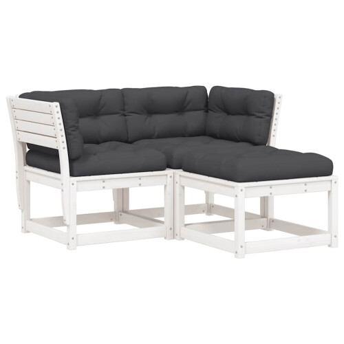 VidaXL vidaXL 3 Piece Garden Sofa Set with Cushions White Solid Wood Pine