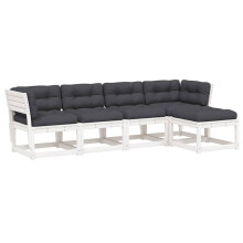 vidaXL 5 Piece Garden Sofa Set with Cushions White Solid Wood Pine