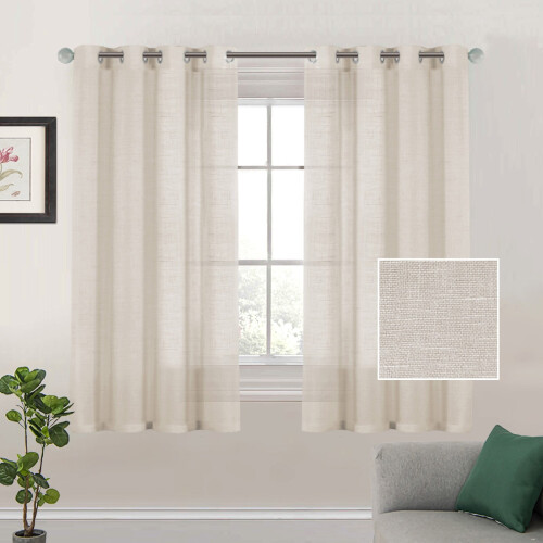Linen Sheer Curtains Silver 52x63 in 2 Panels 1