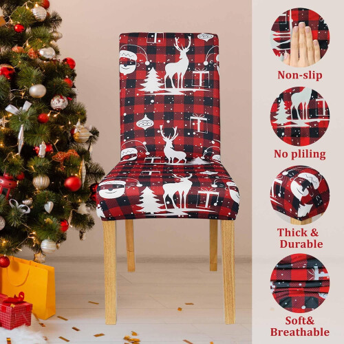 Set de 4 huse de scaun de Crăciun, elastice, cu design de căprioare 2