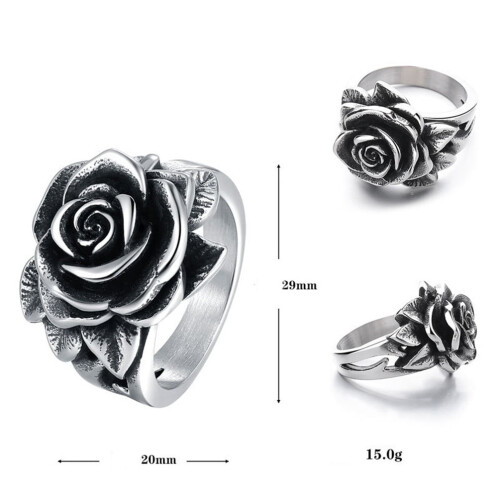 Stainless Steel Antique Silver Rose Wedding Ring Size 10 1