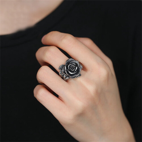 Stainless Steel Antique Silver Rose Wedding Ring Size 10 2