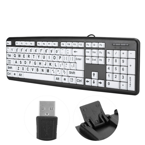Ενσύρματο πληκτρολόγιο USB για άτομα με χαμηλή όραση με λευκά μεγάλα πλήκτρα 1