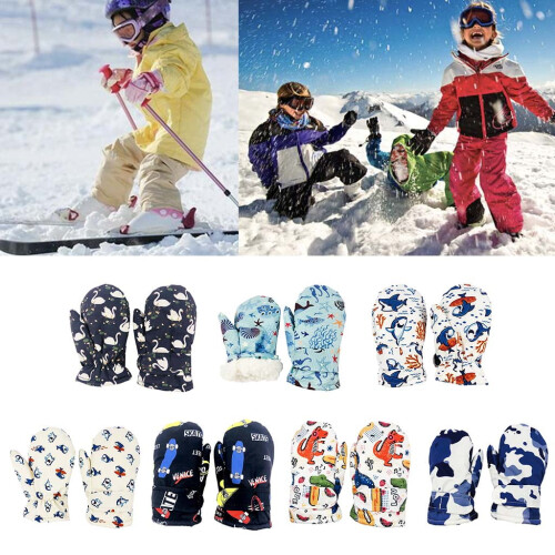 Kids Waterproof Winter Gloves Cartoon Animal Pattern Plush 2