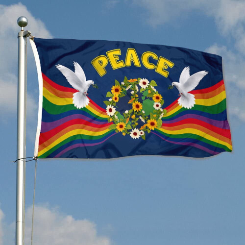 Hippie-Friedensflagge, doppelseitig, 90 x 150 cm, 3-lagig mit Messing 1