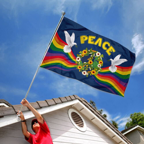 Hippie-Friedensflagge, doppelseitig, 90 x 150 cm, 3-lagig mit Messing 2