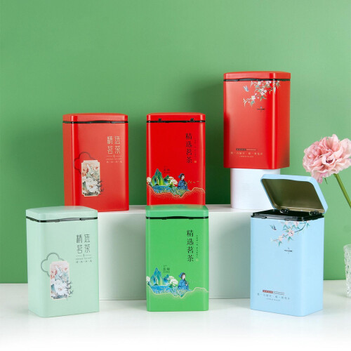 Pote de chá de lata estilo chinês – 8,6 x 6,6 x 14,5 cm 1