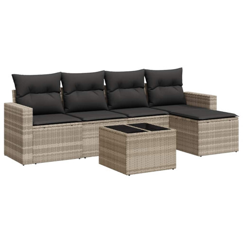 VidaXL vidaXL 6-tlg. Garten-Sofagarnitur mit Kissen Hellgrau Poly Rattan