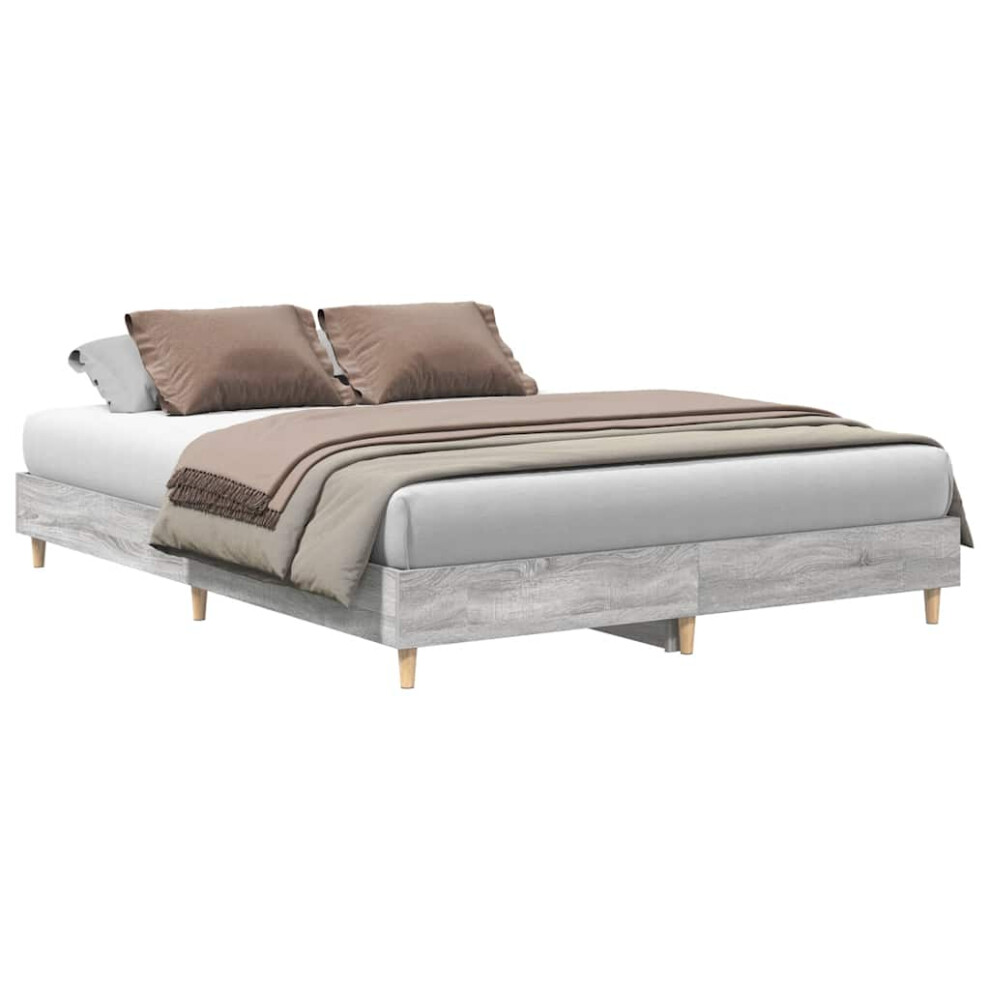 Vidaxl Bed Frame | Grey Sonoma | Engineered Wood, Solid Eucalyptus Wood, Plywood