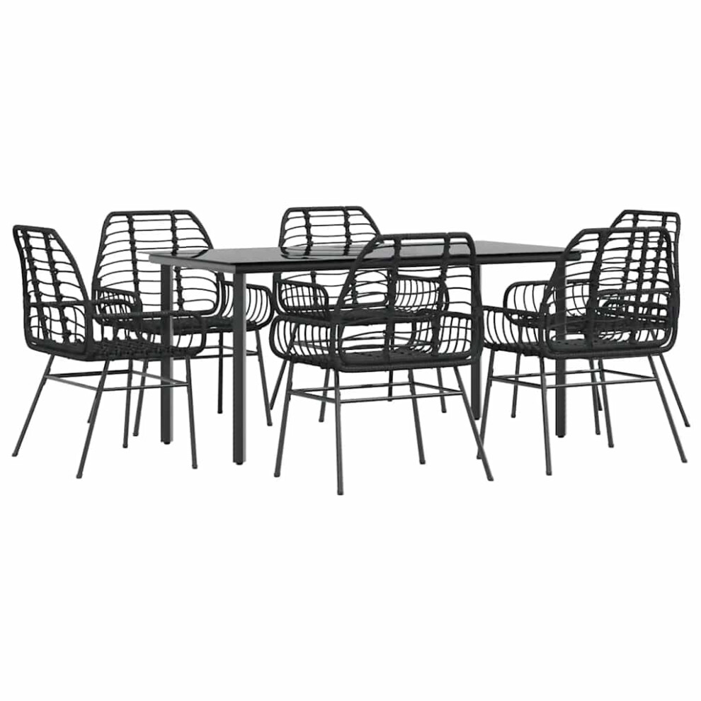 Vidaxl 7 Piece Garden Dining Set Black Poly Rattan Glass