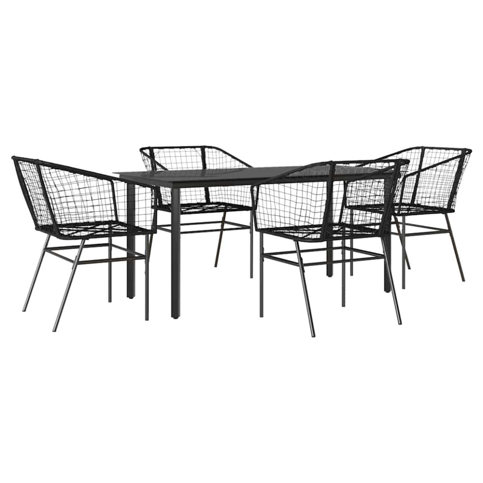 Vidaxl 5 Piece Garden Dining Set Black Poly Rattan Glass