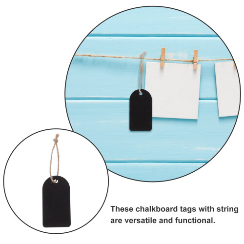 50 Sets Mini Double-Sided Wooden Chalkboard Tags with String, Writable Labels for Hanging and Craft Projects 1