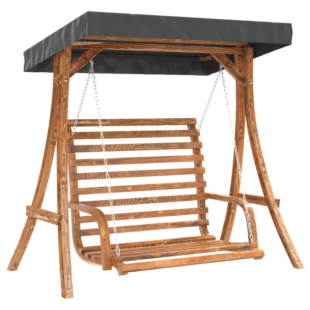 Vidaxl Swing Bench With Canopy Solid Wood Spruce With Teak Finish