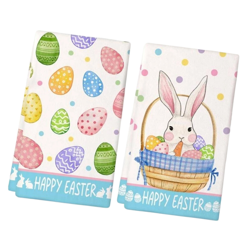 2Pcs Microfiber Dish Towels Easter Bunnies Pattern Cloths for-2