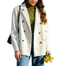 Women's Retro Corduroy Double Breasted Blazers Spring-White XL