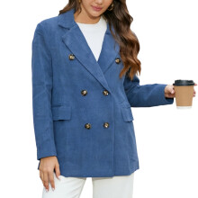 Retro Lapel Three Button Women's Blazers Loose-Blue L