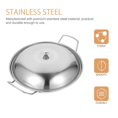 Stainless Steel Wok Pan Double Handle 9 Inch 2