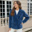 Retro Lapel Three Button Women's Blazers Loose-Blue L 5