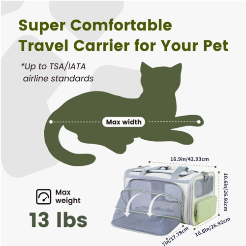 Pet Cats Carriers Bag Big Capacity Backpack-Gray green 2