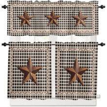 Rideaux de cuisine rustiques texans style western, ensemble de 3 pièces avec étoiles