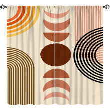Minimalist Boho Rainbow Moon Curtain Set, 2 Panels, 84"x84", Rod Pocket, Thermal Insulated, Beige – Compatible with Standard Rods