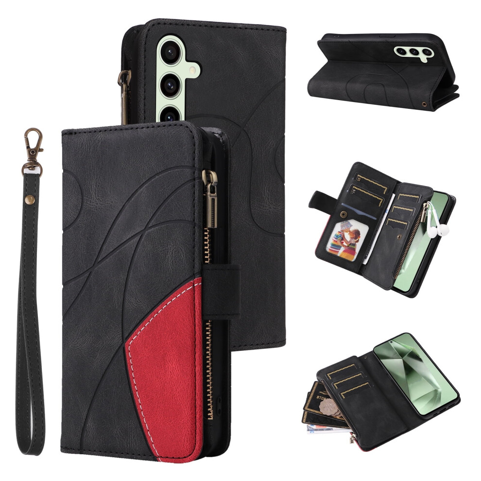 Compatible With Samsung Galaxy S24 Fe 5G Wallet Phone Case Â 9-Card Holder, Zipper Pocket, Magnetic Pu Leather Folio With Wrist Strap, Black 9489952227184