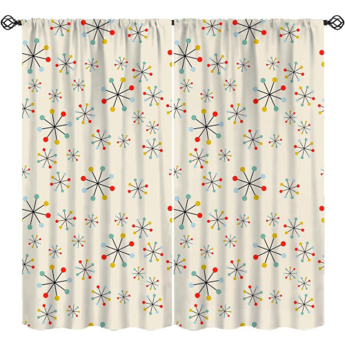 Mid Century Beige Atomic Curtains Rod Pocket Thermal 2