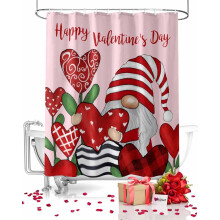 Rideau de douche Saint-Valentin Gnomes Cœurs Fleurs 36x72
