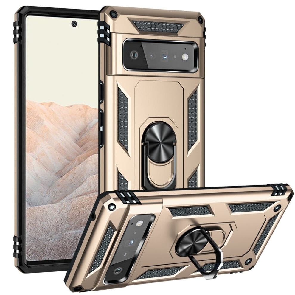 Google Pixel 6 Pro 6.7-Inch Case Â Impact-Resistant, Magnetic Ring, Kickstand, Drop Protection, Â Compatible With Google Pixel 6 Pro Gold 9489952233109
