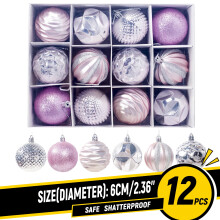 Pink and Silver Shatterproof Christmas Ornaments 12 pcs