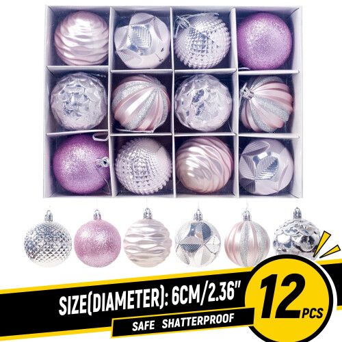 Pink and Silver Shatterproof Christmas Ornaments 12 pcs