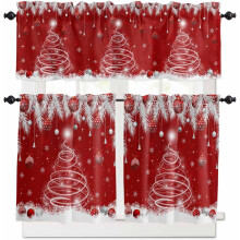 Red Christmas Kitchen Curtains Set, 36" Rod Pocket Tier Curtains with Pine Trees & Snowflakes – 3-Piece Farmhouse Valances Set