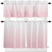 Pink & White Ombre Kitchen Curtains Set, Rod Pocket Tier Curtains, 36", Farmhouse Modern Abstract Stripes, 3-Piece