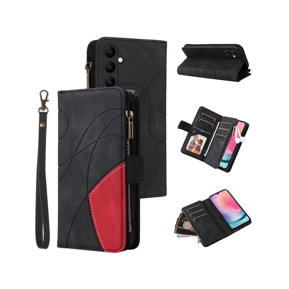 Compatible With Samsung Galaxy A24 (4G) Wallet Case: 9-Card Holder, Zipper Pocket, Magnetic Closure, Pu Leather Folio With Wrist Strap Â Black 9489952232560