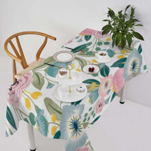 Spring Floral Tablecloth, Boho Blue Blossom Wildflowers, Light Blue & Pink, 60x120in, for Party, Picnic, Dinner Decor