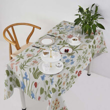 Retro Floral Tablecloth 60x120in – Vintage Farmhouse Botanical Watercolor Red Flower & Green Leaves for Kitchen, Party, Dinner
