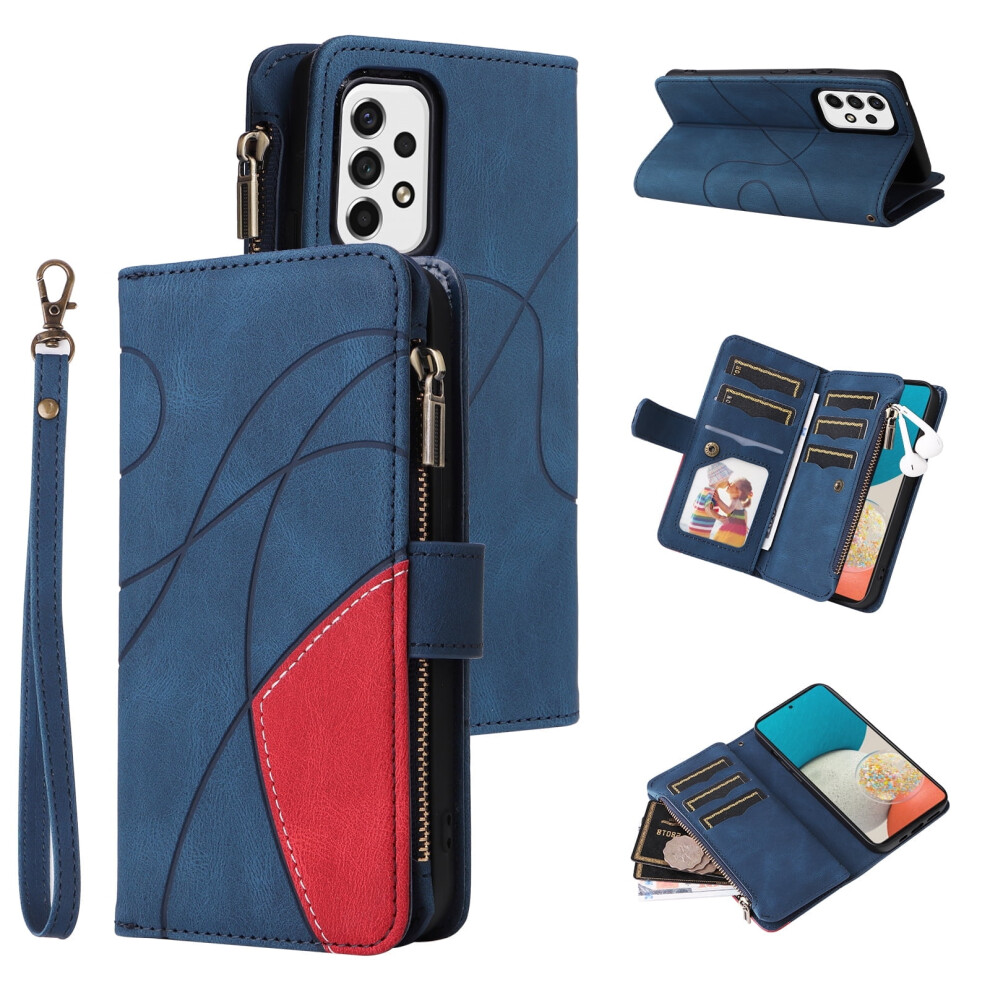 Compatible With Samsung Galaxy A53 5G Wallet Phone Case Â Pu Leather Folio With 9-Card Holder, Zipper Pocket, Magnetic Closure & Wrist Strap, Blue 9489952233581