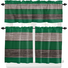 Ensemble de rideaux de cuisine style ferme, vert forĂŞt et marron bois