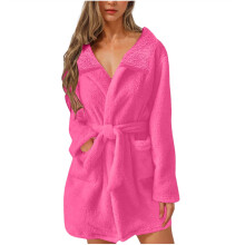 Accappatoio da donna Zhi a maniche lunghe con blocchi di colore e fodera in sherpa - Multicolore, tessuto caldo, invernale e per la casa, rosa acceso