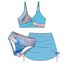 3-teiliges Bikini-Set für Mädchen mit Blumenmuster und passendem Strandrock mit Kordelzug, süßer, geraffter Badeanzug, Mädchenbademode 7-16 Jahre