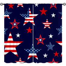 4th of July Curtains Blue White Stars Stripes 2-Panel Set